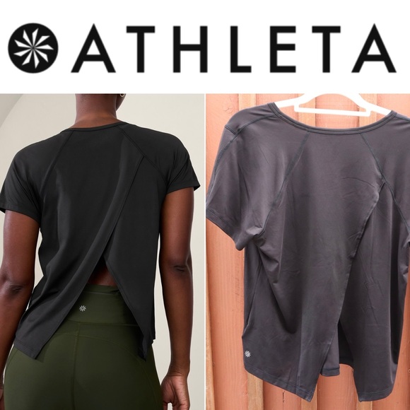 Athleta Black Workout Yoga Gym Open Back T Shirt size Medium Women - Picture 12 of 12